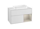 Villeroy und Boch Finion Waschtischunterschrank F661HHMT 100x60,3x50,1cm, Regal rechts Sand Matt, White matt lacquer