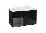 Villeroy und Boch Finion Waschtischunterschrank F651GKPH 100x60,3x50,1cm, Regal links Anthracite matt, Glossy Black Lacquer