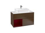 Villeroy und Boch Finion Waschtischunterschrank F111HBGN 100cm, Abdeckplatte black matt, Regal links Peony, Walnut veneer