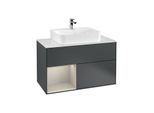 Villeroy und Boch Finion Waschtischunterschrank F111HHHG 100cm, Abdeckplatte black matt, Regal links Sand Matt Lacquer, Midnight Blue Matt Lacquer