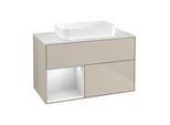 Villeroy und Boch Finion Waschtischunterschrank F651MTHH 100x60,3x50,1cm, Regal links White matt lacquer, Sand Matt Lacquer
