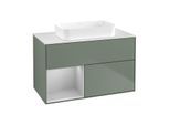 Villeroy und Boch Finion Waschtischunterschrank F651GJGM 100x60,3x50,1cm, Regal links Light grey matt, Olive Matt Lacquer