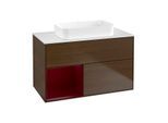 Villeroy und Boch Finion Waschtischunterschrank F651HBGN 100x60,3x50,1cm, Regal links Peony, Walnut veneer