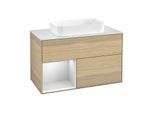 Villeroy und Boch Finion Waschtischunterschrank F651MTPC 100x60,3x50,1cm, Regal links White matt lacquer, Oak Veneer