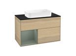 Villeroy und Boch Finion Waschtischunterschrank F652GMPC 100x60,3x50,1cm, Regal links Olive Matt Lacquer, Oak Veneer
