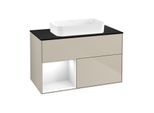 Villeroy und Boch Finion Waschtischunterschrank F652GFHH 100x60,3x50,1cm, Regal links Glossy white lacquer, Sand Matt Lacquer