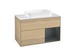 Villeroy und Boch Finion Waschtischunterschrank F661HGPC 100x60,3x50,1cm, Regal rechts Midnight Blue Matt Lacquer, Oak Veneer