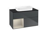 Villeroy und Boch Finion Waschtischunterschrank F652HHHG 100x60,3x50,1cm, Regal links Sand Matt Lacquer, Midnight Blue Matt Lacquer