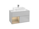Villeroy und Boch Finion Waschtischunterschrank F111PCGJ 100cm, Abdeckplatte black matt, Regal links Oak Veneer, Light grey matt