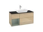Villeroy und Boch Finion Waschtischunterschrank G822GMPC 120cm, Abdeckplatte black matt, Emotion, Regale Olive matt lacquer, Oak Veneer