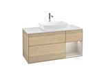 Villeroy und Boch Finion Waschtischunterschrank G831HHPC 120cm, Abdeckplatte white matt, Emotion, Regale sand matt lacquer, Oak Veneer