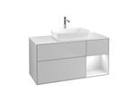 Villeroy und Boch Finion Waschtischunterschrank F831GFGJ 120cm, Abdeckplatte white matt, Regale Glossy white lacquer, Light grey matt