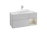 Villeroy und Boch Finion Waschtischunterschrank F831HHGJ 120cm, Abdeckplatte white matt, Regale sand matt lacquer, Light grey matt