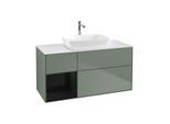 Villeroy und Boch Finion Waschtischunterschrank G821PHGM 120cm, Abdeckplatte white matt, Emotion, Regale Glossy black lacquer, Olive Matt Lacquer