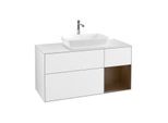 Villeroy und Boch Finion Waschtischunterschrank F831GNGF 120cm, Abdeckplatte white matt, Regale Walnut Veneer, Glossy white lacquer