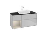 Villeroy und Boch Finion Waschtischunterschrank G822HHGJ 120cm, Abdeckplatte black matt, Emotion, Regale sand matt lacquer, Light grey matt