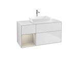 Villeroy und Boch Finion Waschtischunterschrank G821HHMT 120cm, Abdeckplatte white matt, Emotion, Regale sand matt lacquer, White matt lacquer