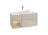 Villeroy und Boch Finion Waschtischunterschrank G821PCHH 120cm, Abdeckplatte white matt, Emotion, Regale Oak Veneer, Sand Matt Lacquer