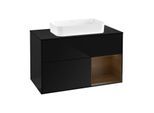 Villeroy und Boch Finion Waschtischunterschrank G662GNPH 100x60,3x50,1cm, Regal rechts Walnut veneer, Glossy Black Lacquer