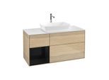 Villeroy und Boch Finion Waschtischunterschrank G821PHPC 120cm, Abdeckplatte white matt, Emotion, Regale Glossy black lacquer, Oak Veneer