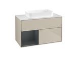 Villeroy und Boch Finion Waschtischunterschrank G651HGHH 100x60,3x50,1cm, Regal links Midnight Blue Matt Lacquer, Sand Matt Lacquer
