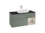 Villeroy und Boch Finion Waschtischunterschrank F832HHGM 120cm, Abdeckplatte black matt, Regale sand matt lacquer, Olive Matt Lacquer