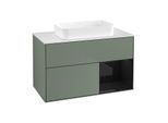 Villeroy und Boch Finion Waschtischunterschrank G661PHGM 100x60,3x50,1cm, Regal rechts Glossy Black Lacquer, Olive Matt Lacquer