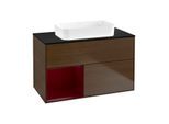 Villeroy und Boch Finion Waschtischunterschrank G652HBGN 100x60,3x50,1cm, Regal links Peony, Walnut veneer