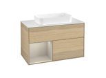 Villeroy und Boch Finion Waschtischunterschrank G651HHPC 100x60,3x50,1cm, Regal links Sand Matt Lacquer, Oak Veneer