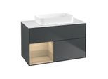 Villeroy und Boch Finion Waschtischunterschrank G651PCHG 100x60,3x50,1cm, Regal links Oak Veneer, Midnight Blue Matt Lacquer