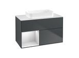 Villeroy und Boch Finion Waschtischunterschrank G651MTHG 100x60,3x50,1cm, Regal links White matt lacquer, Midnight Blue Matt Lacquer