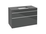 Villeroy und Boch Venticello Waschtisch-Unterschrank A94102RA 95,7 x 60,6 x 50,2 cm, Waschtisch mittig, Griff White, Glass Glossy Grey