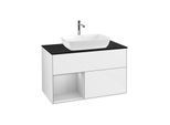 Villeroy und Boch Finion Waschtischunterschrank F772GJGF 100cm, Abdeckplatte black matt, Regale Light grey matt lacquer, Glossy white lacquer