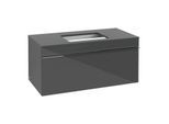 Villeroy und Boch Venticello Waschtisch-Unterschrank A94601RA 95,7 x 43,6 x 50,2 cm, Waschtisch mittig, Griff Chrom, Glass Glossy Grey