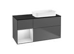 Villeroy und Boch Finion Waschtischunterschrank F682MTGK 120x60,3x50,1cm, Regal links White matt lacquer, Anthracite matt