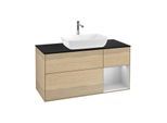 Villeroy und Boch Finion Waschtischunterschrank G832GJPC 120cm, Abdeckplatte black matt, Emotion, Regale Light grey matt lacquer, Oak Veneer