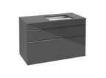 Villeroy und Boch Venticello Waschtisch-Unterschrank A94301RA 95,7 x 60,6 x 50,2 cm, Waschtisch rechts, Griff Chrom, Glass Glossy Grey