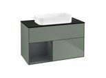 Villeroy und Boch Finion Waschtischunterschrank G652HGGM 100x60,3x50,1cm, Regal links Midnight Blue Matt Lacquer, Olive Matt Lacquer
