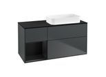 Villeroy und Boch Finion Waschtischunterschrank F682PDHG 120x60,3x50,1cm, Regal links Black matt lacquer, Midnight Blue Matt Lacquer