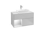 Villeroy und Boch Finion Waschtischunterschrank F771MTGJ 100cm, Abdeckplatte white matt, Regale White matt lacquer, Light grey matt