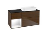 Villeroy und Boch Finion Waschtischunterschrank F682GFGN 120x60,3x50,1cm, Regal links Glossy white lacquer, Walnut veneer