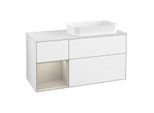 Villeroy und Boch Finion Waschtischunterschrank F681HHGF 120x60,3x50,1cm, Regal links Sand Matt Lacquer, Glossy white lacquer