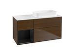 Villeroy und Boch Finion Waschtischunterschrank F681PDGN 120x60,3x50,1cm, Regal links Black matt lacquer, Walnut veneer