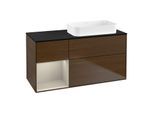 Villeroy und Boch Finion Waschtischunterschrank F682HHGN 120x60,3x50,1cm, Regal links Sand Matt Lacquer, Walnut veneer
