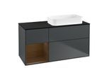 Villeroy und Boch Finion Waschtischunterschrank F682GNHG 120x60,3x50,1cm, Regal links Walnut veneer, Midnight Blue Matt Lacquer