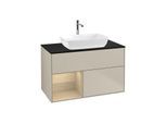 Villeroy und Boch Finion Waschtischunterschrank F772PCHH 100cm, Abdeckplatte black matt, Regale Oak Veneer, Sand Matt Lacquer