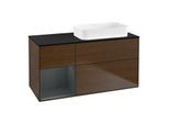 Villeroy und Boch Finion Waschtischunterschrank F682HGGN 120x60,3x50,1cm, Regal links Midnight Blue Matt Lacquer, Walnut veneer