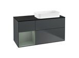 Villeroy und Boch Finion Waschtischunterschrank F682GMHG 120x60,3x50,1cm, Regal links Olive Matt Lacquer, Midnight Blue Matt Lacquer