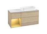 Villeroy und Boch Finion Waschtischunterschrank F681HFPC 120x60,3x50,1cm, Regal links Gold matt, Oak Veneer