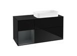 Villeroy und Boch Finion Waschtischunterschrank F682HGPH 120x60,3x50,1cm, Regal links Midnight Blue Matt Lacquer, Glossy Black Lacquer